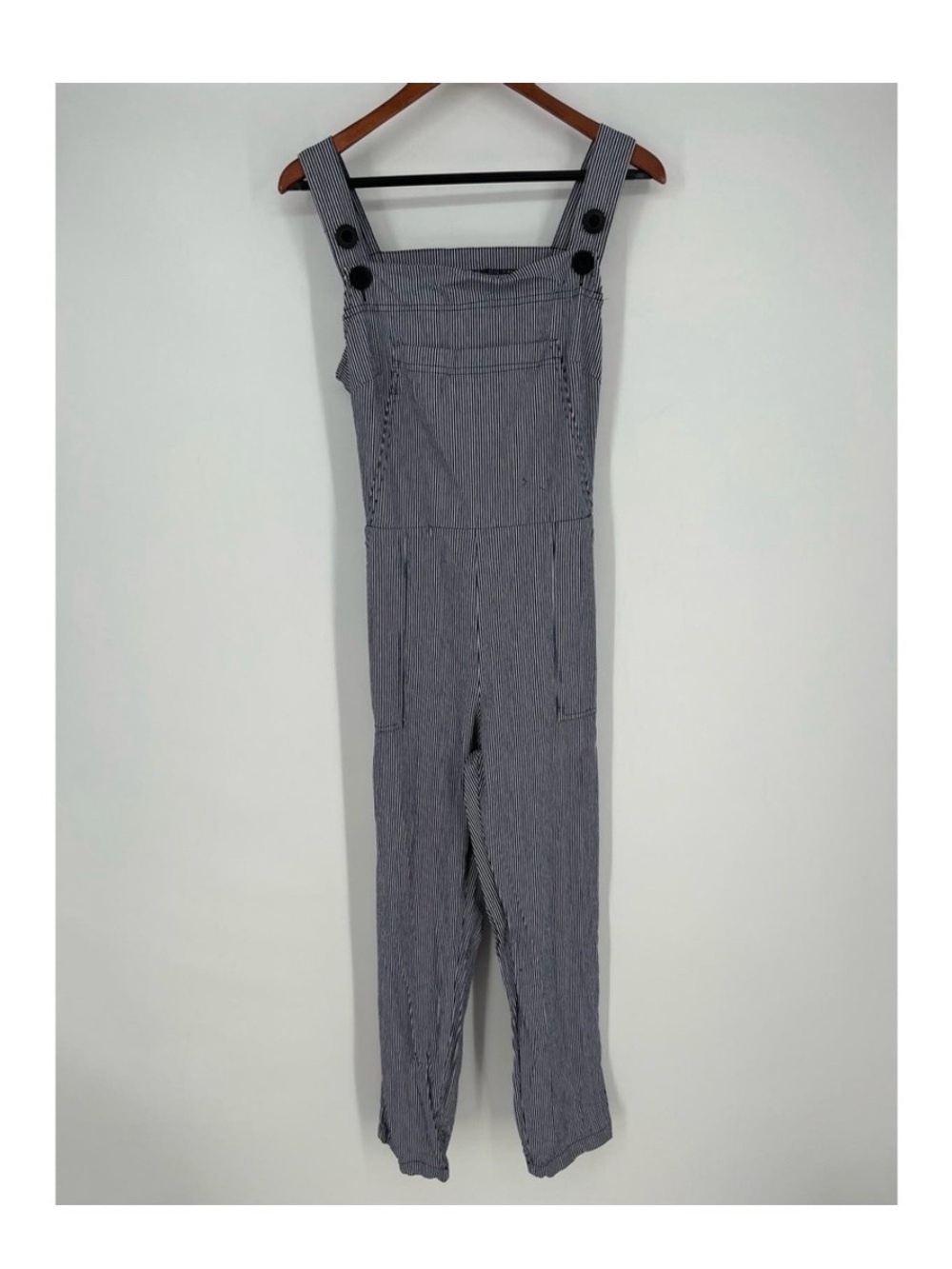Nooworks Blue/White Railroad Pinstripe Cotton Overalls Jumpsuit Medium